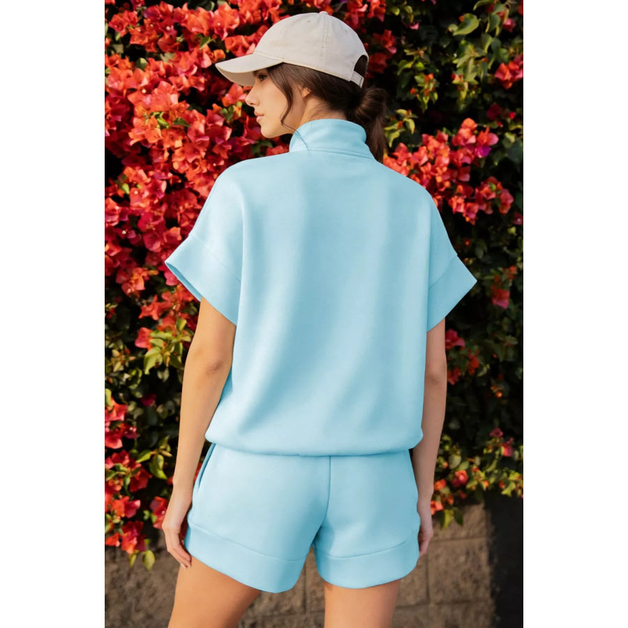 Half-Zip Casual Top and Shorts Set Apparel and Accessories