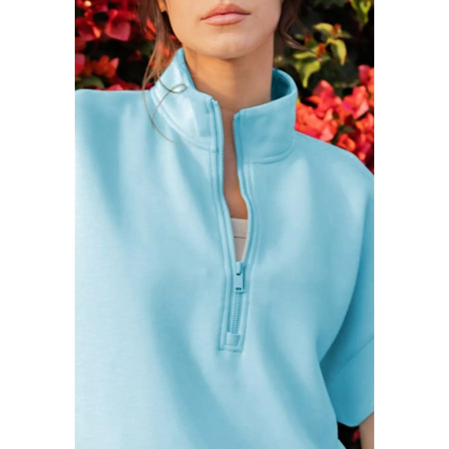 Half-Zip Casual Top and Shorts Set Apparel and Accessories