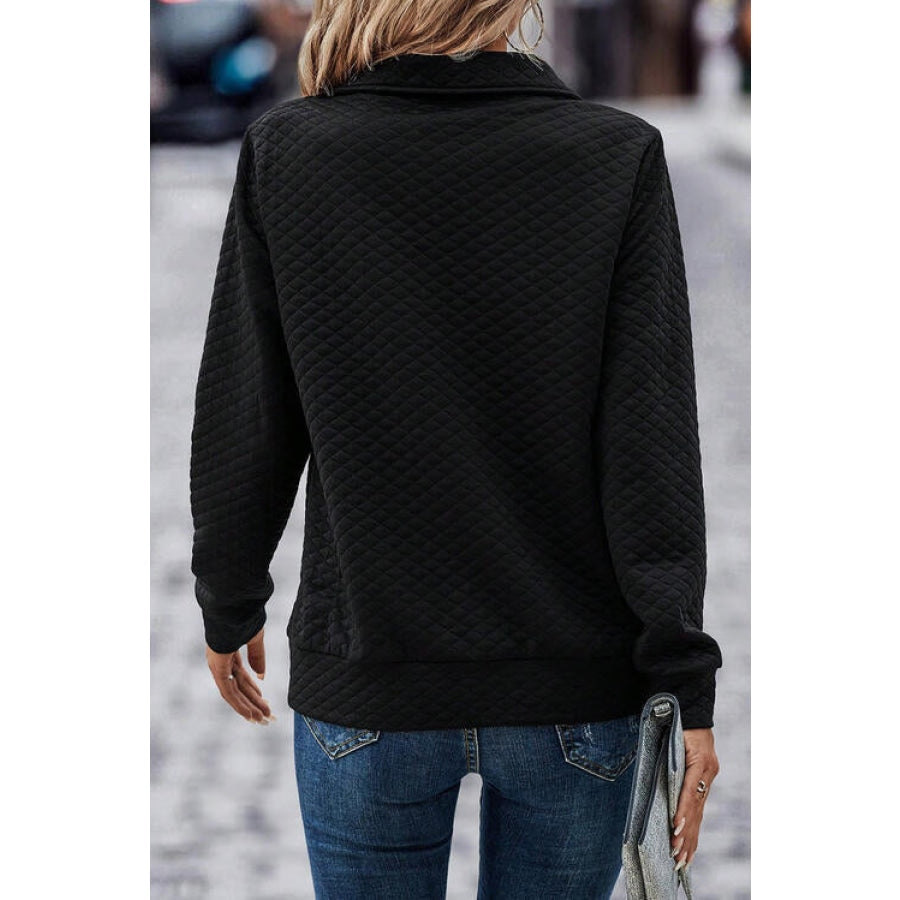 Half Zip Collar Solid Color Long Sleeve Sweatshirt Clothing