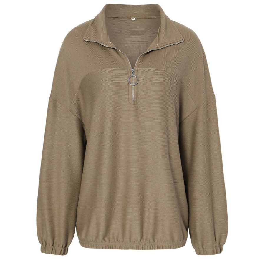 Half Zip Collared Neck Long Sleeve Sweatshirt Apparel and Accessories