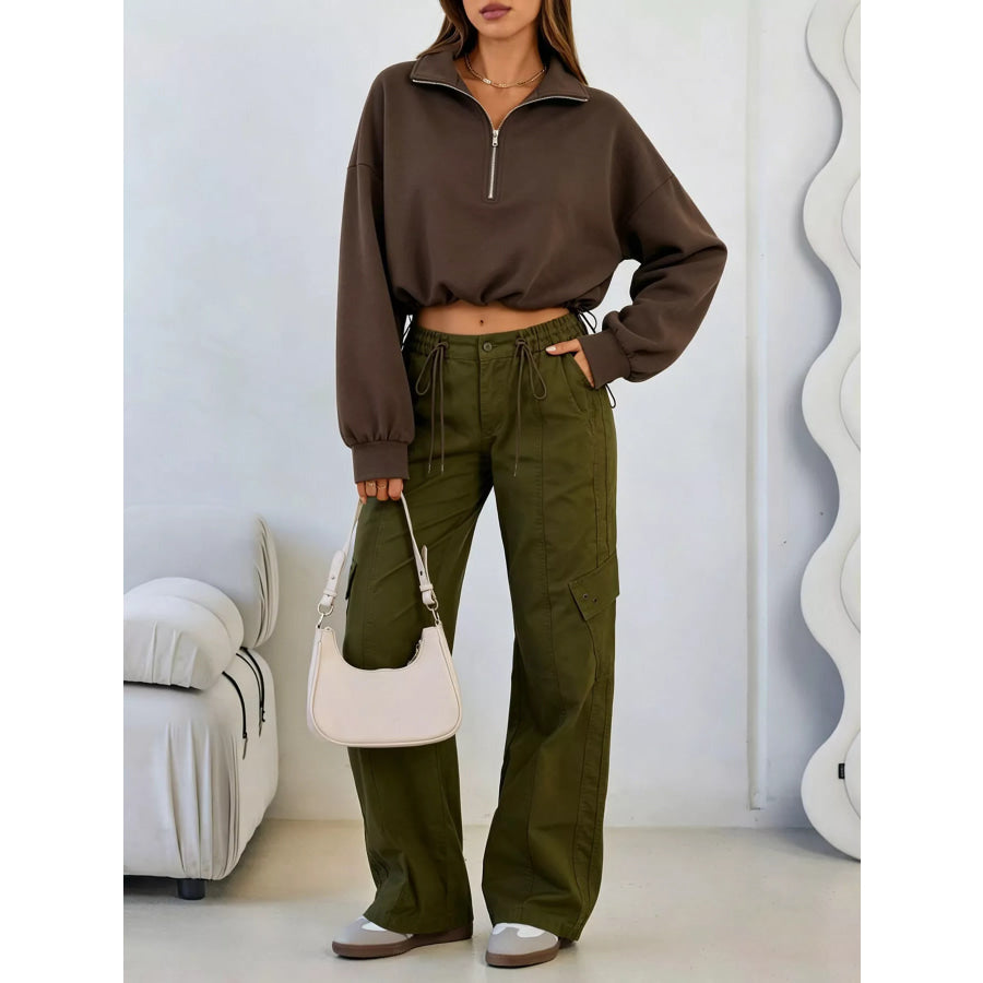 Half Zip Drawstring Hem Sweatshirt Apparel and Accessories