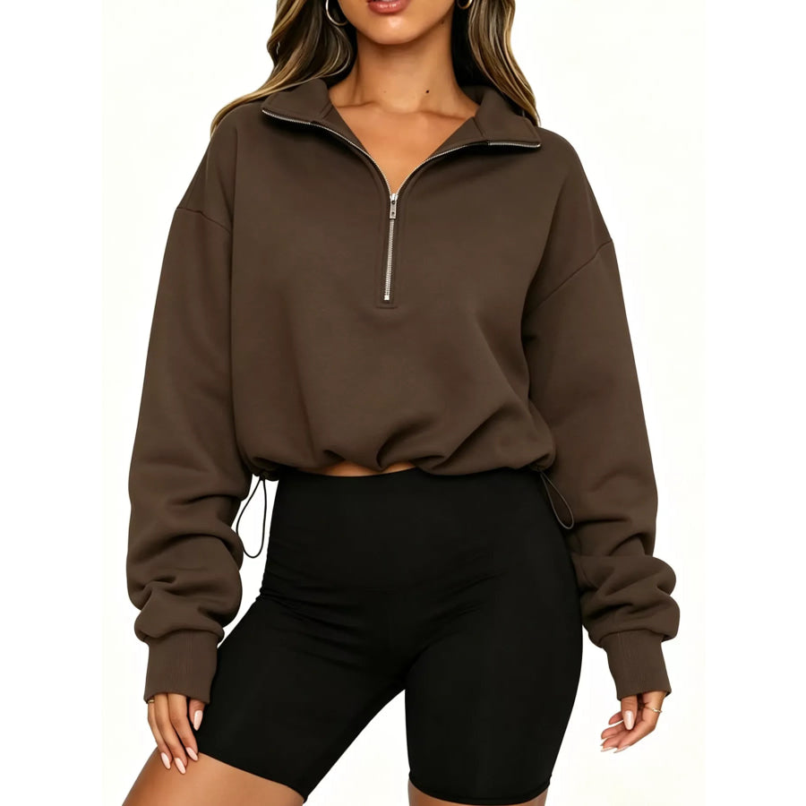 Half Zip Drawstring Hem Sweatshirt Apparel and Accessories