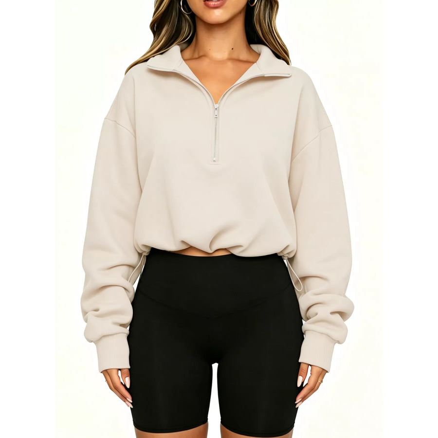 Half Zip Drawstring Hem Sweatshirt Apparel and Accessories