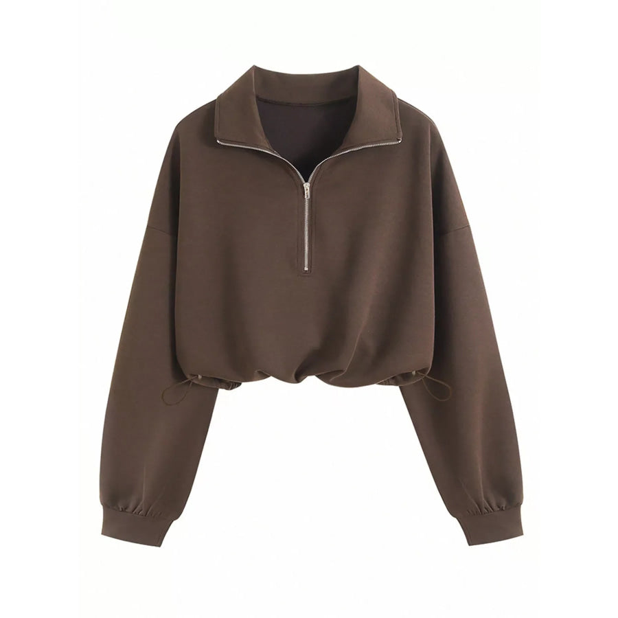 Half Zip Drawstring Hem Sweatshirt Apparel and Accessories