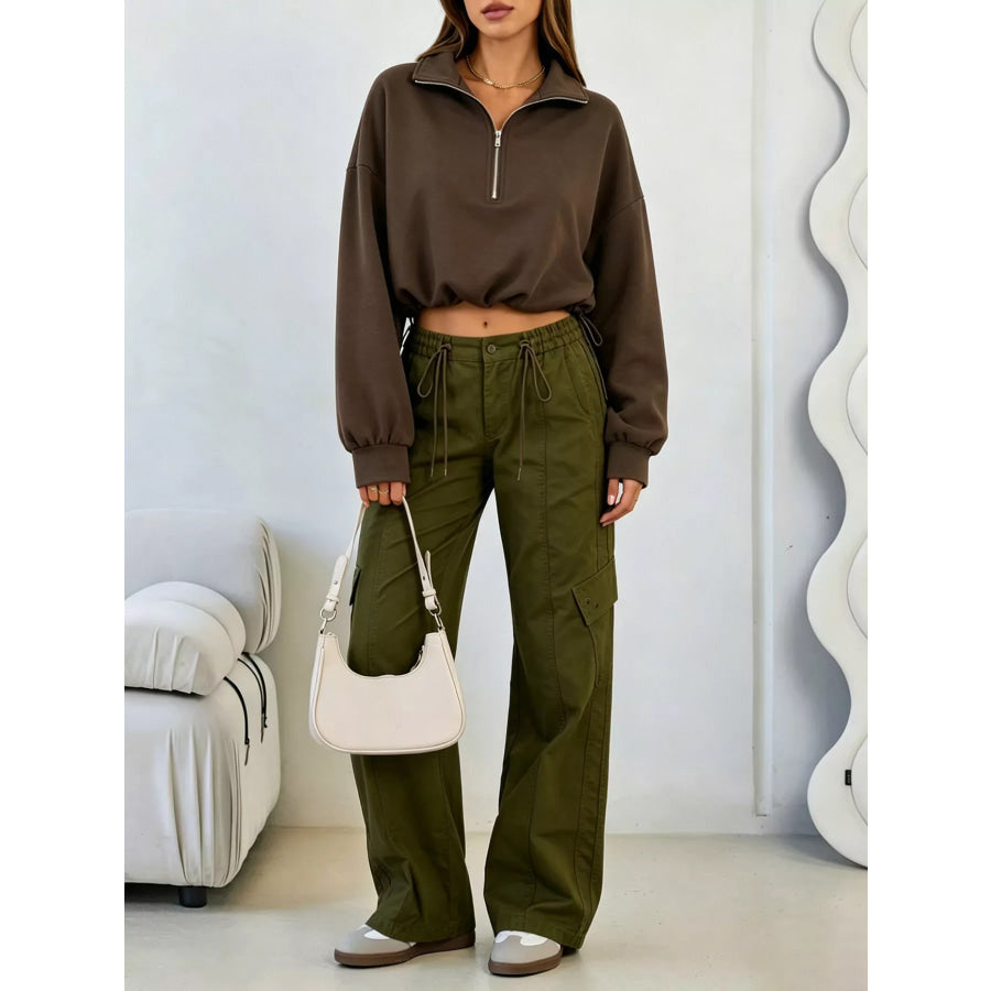 Half Zip Drawstring Hem Sweatshirt Apparel and Accessories