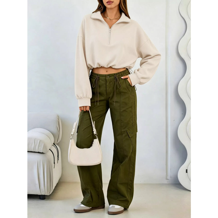 Half Zip Drawstring Hem Sweatshirt Apparel and Accessories