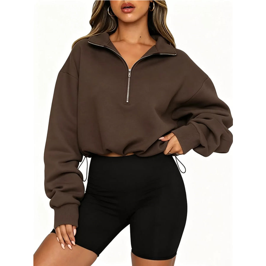 Half Zip Drawstring Hem Sweatshirt Apparel and Accessories