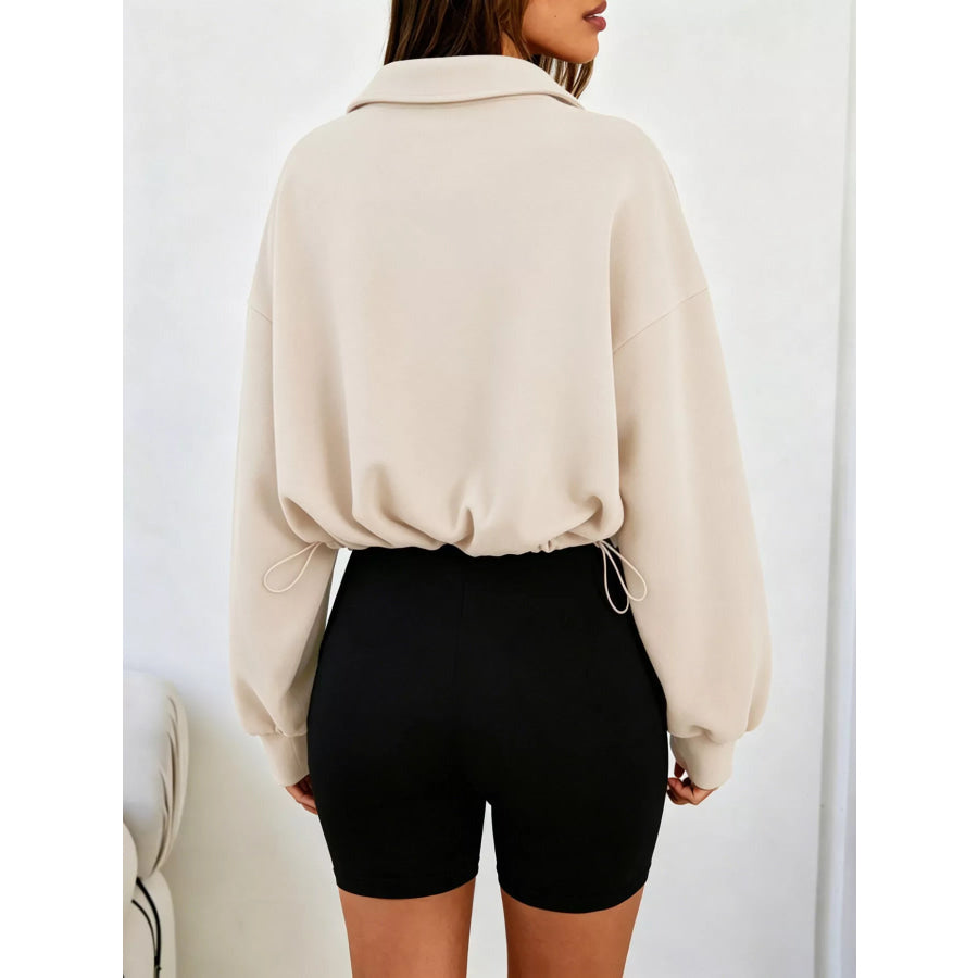Half Zip Drawstring Hem Sweatshirt Apparel and Accessories