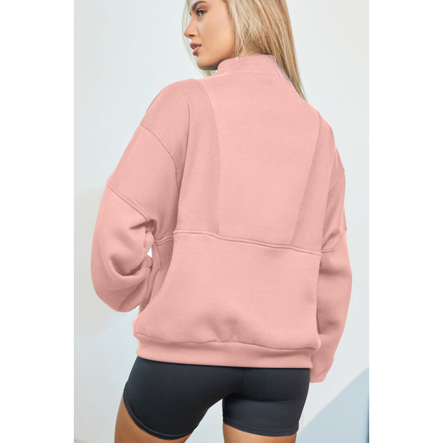 Half Zip Drop Shoulder Long Sleeve Sweatshirt Apparel and Accessories