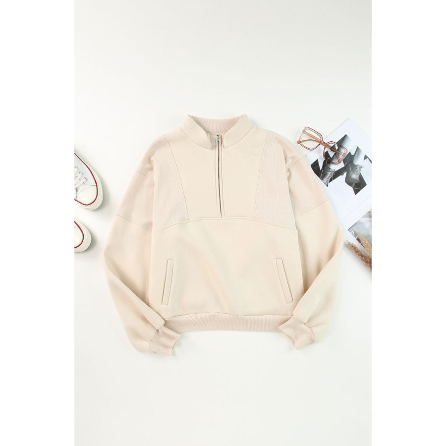 Half Zip Drop Shoulder Long Sleeve Sweatshirt Apparel and Accessories