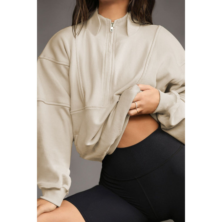 Half Zip Drop Shoulder Long Sleeve Sweatshirt Apparel and Accessories