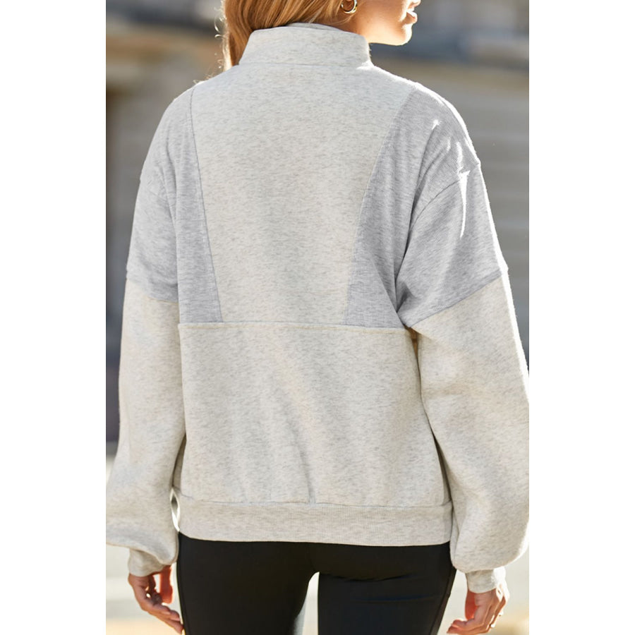 Half Zip Drop Shoulder Long Sleeve Sweatshirt Apparel and Accessories