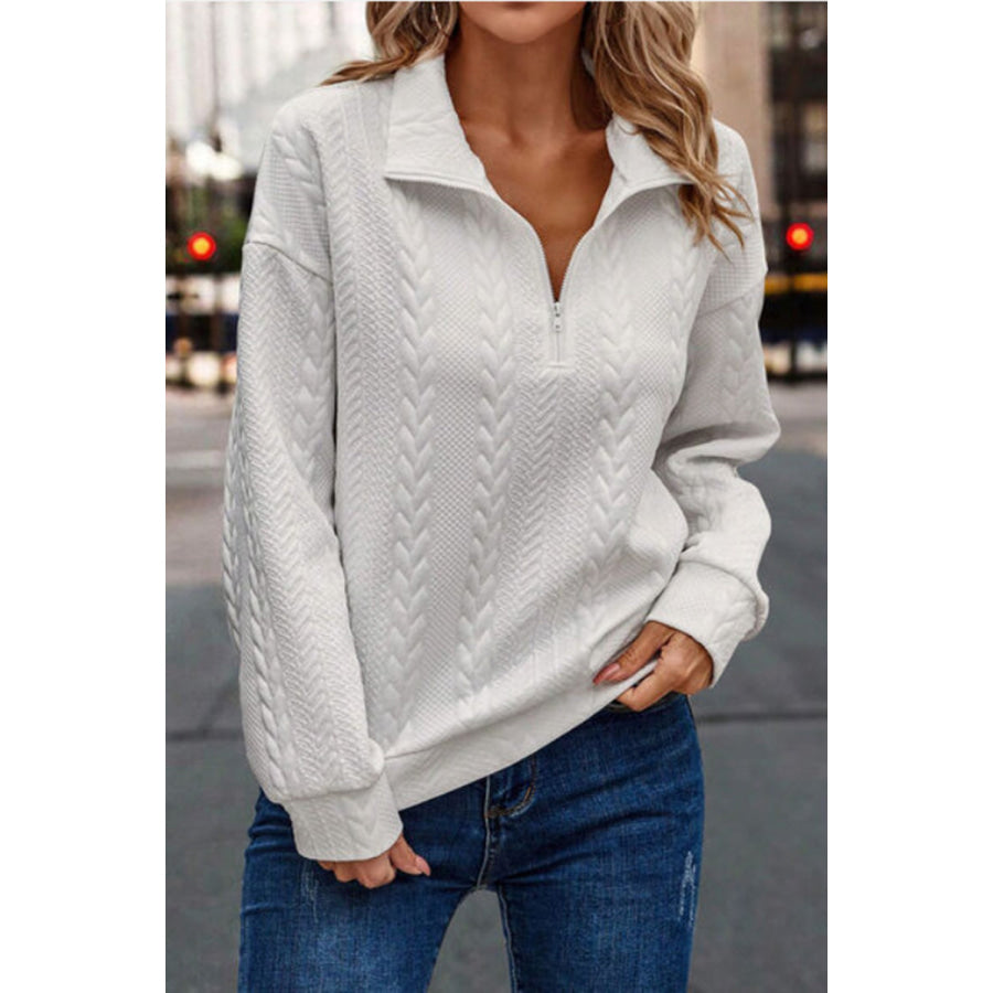 Half Zip Drop Shoulder Long Sleeve Sweatshirt Apparel and Accessories