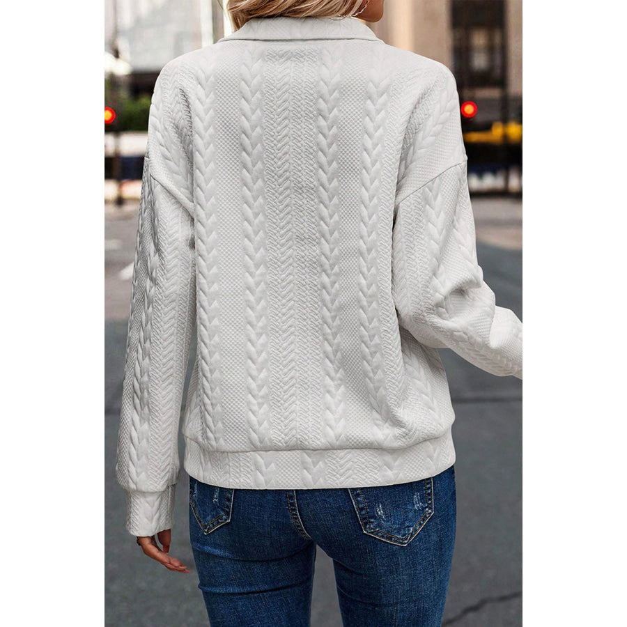 Half Zip Drop Shoulder Long Sleeve Sweatshirt White / S Apparel and Accessories