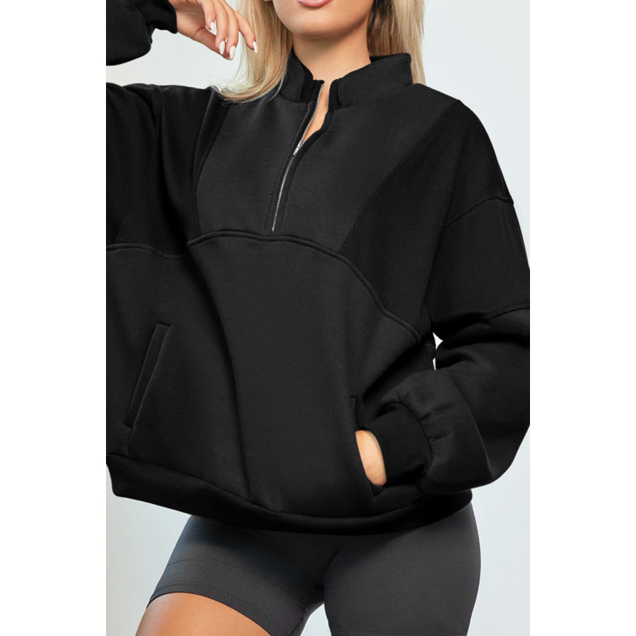 Half Zip Drop Shoulder Long Sleeve Sweatshirt Apparel and Accessories