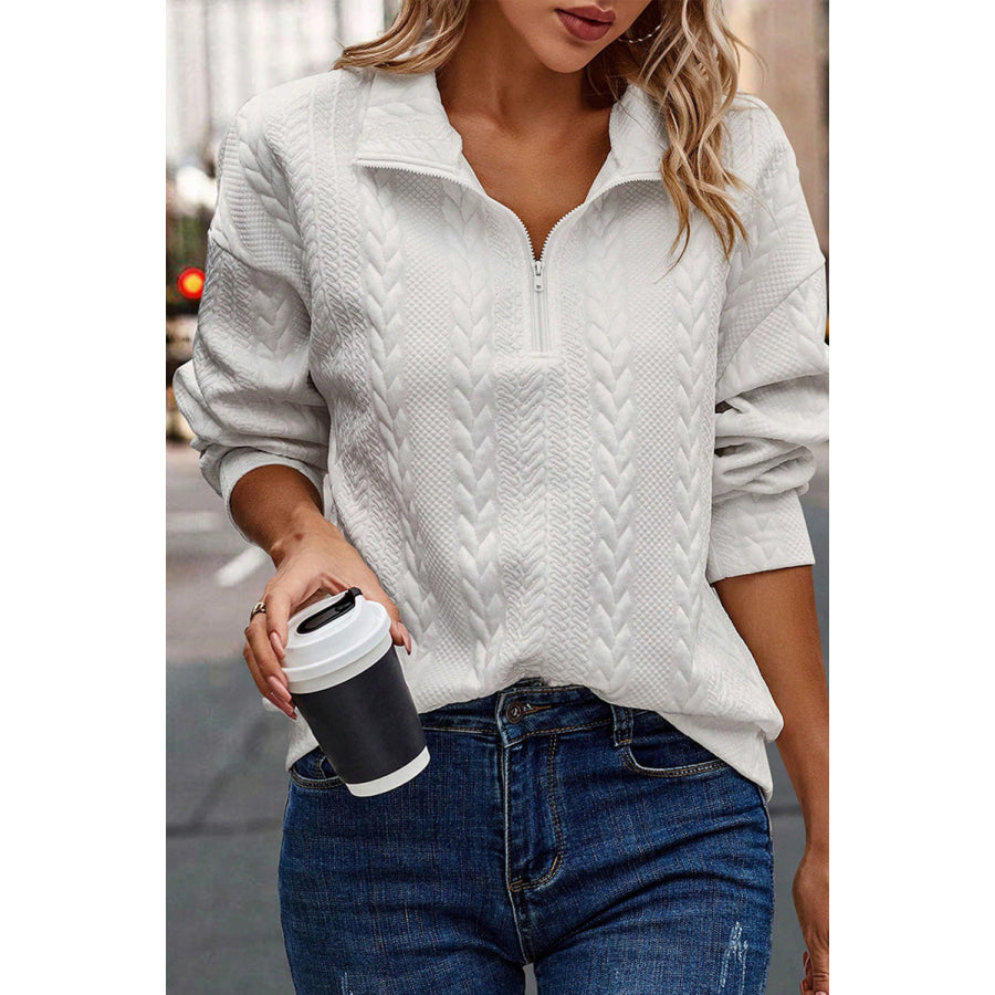 Half Zip Drop Shoulder Long Sleeve Sweatshirt Apparel and Accessories