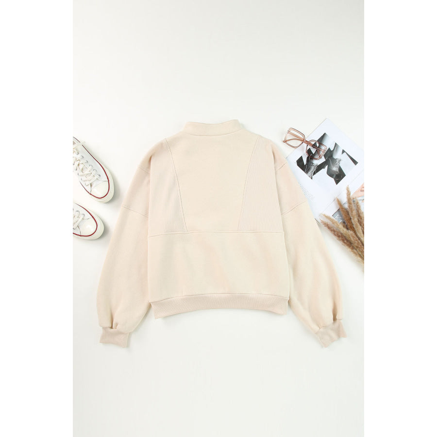 Half Zip Drop Shoulder Long Sleeve Sweatshirt Apparel and Accessories