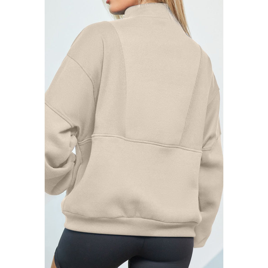 Half Zip Drop Shoulder Long Sleeve Sweatshirt Apparel and Accessories