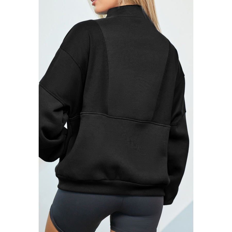 Half Zip Drop Shoulder Long Sleeve Sweatshirt Apparel and Accessories