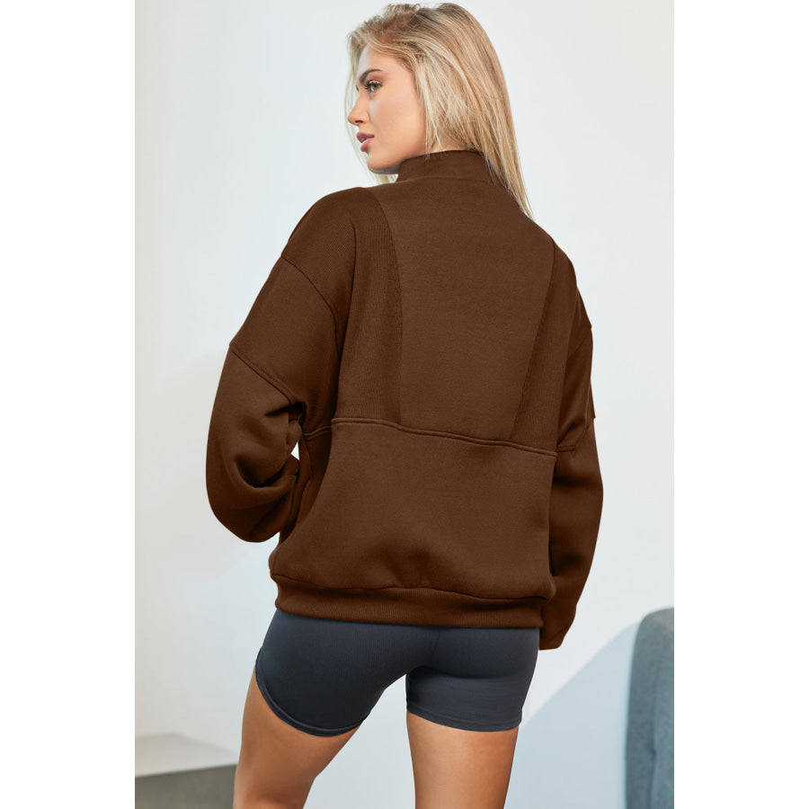 Half Zip Drop Shoulder Long Sleeve Sweatshirt Apparel and Accessories