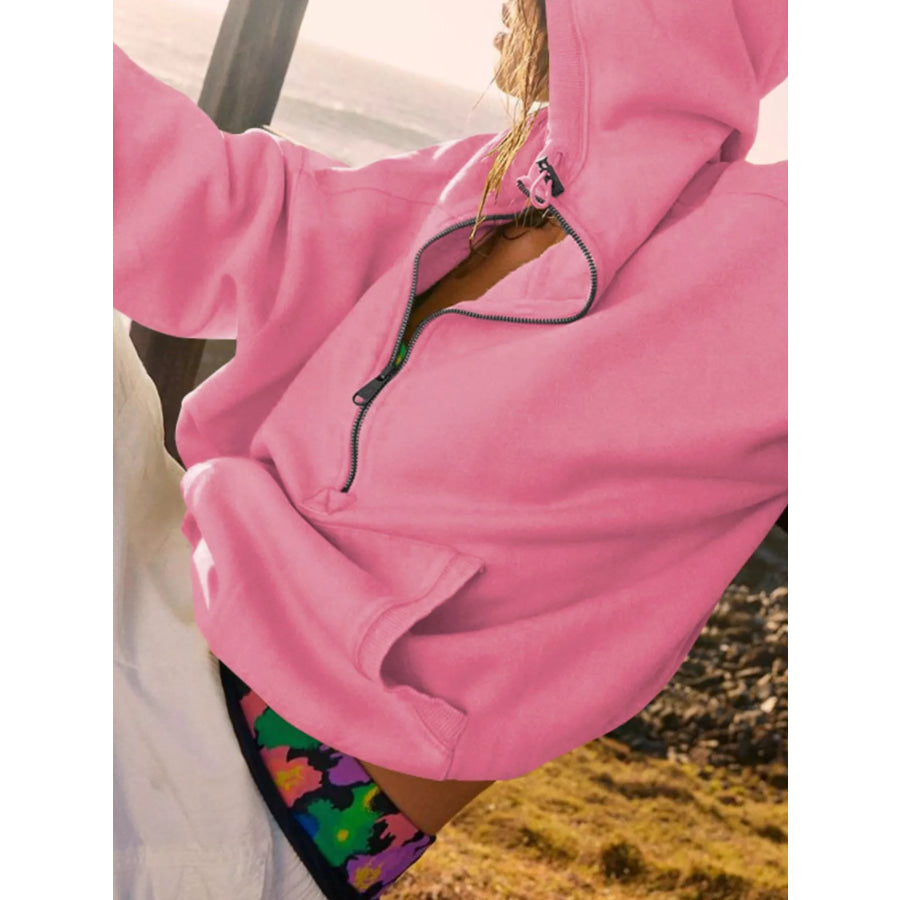 Half-Zip Dropped Shoulder Hoodie Apparel and Accessories