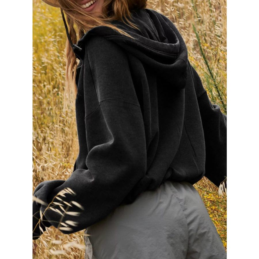 Half-Zip Dropped Shoulder Hoodie Apparel and Accessories