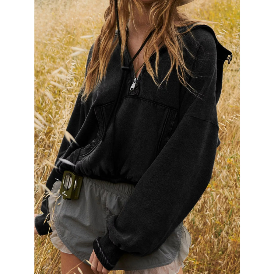 Half-Zip Dropped Shoulder Hoodie Apparel and Accessories