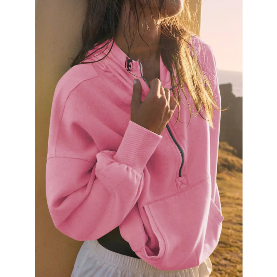 Half-Zip Dropped Shoulder Hoodie Apparel and Accessories
