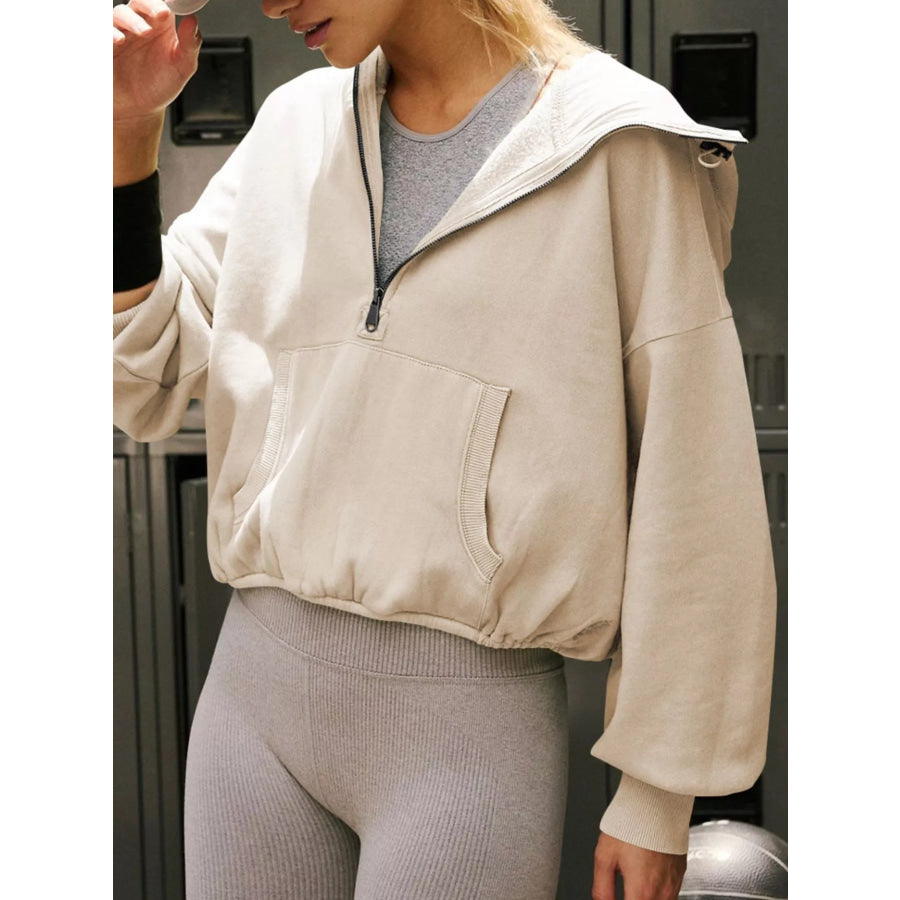 Half-Zip Dropped Shoulder Hoodie Apparel and Accessories
