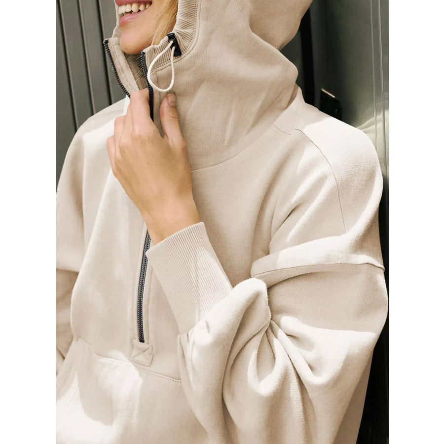 Half-Zip Dropped Shoulder Hoodie Apparel and Accessories
