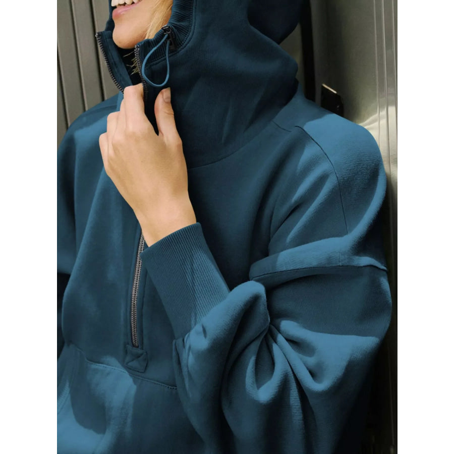 Half-Zip Dropped Shoulder Hoodie Apparel and Accessories