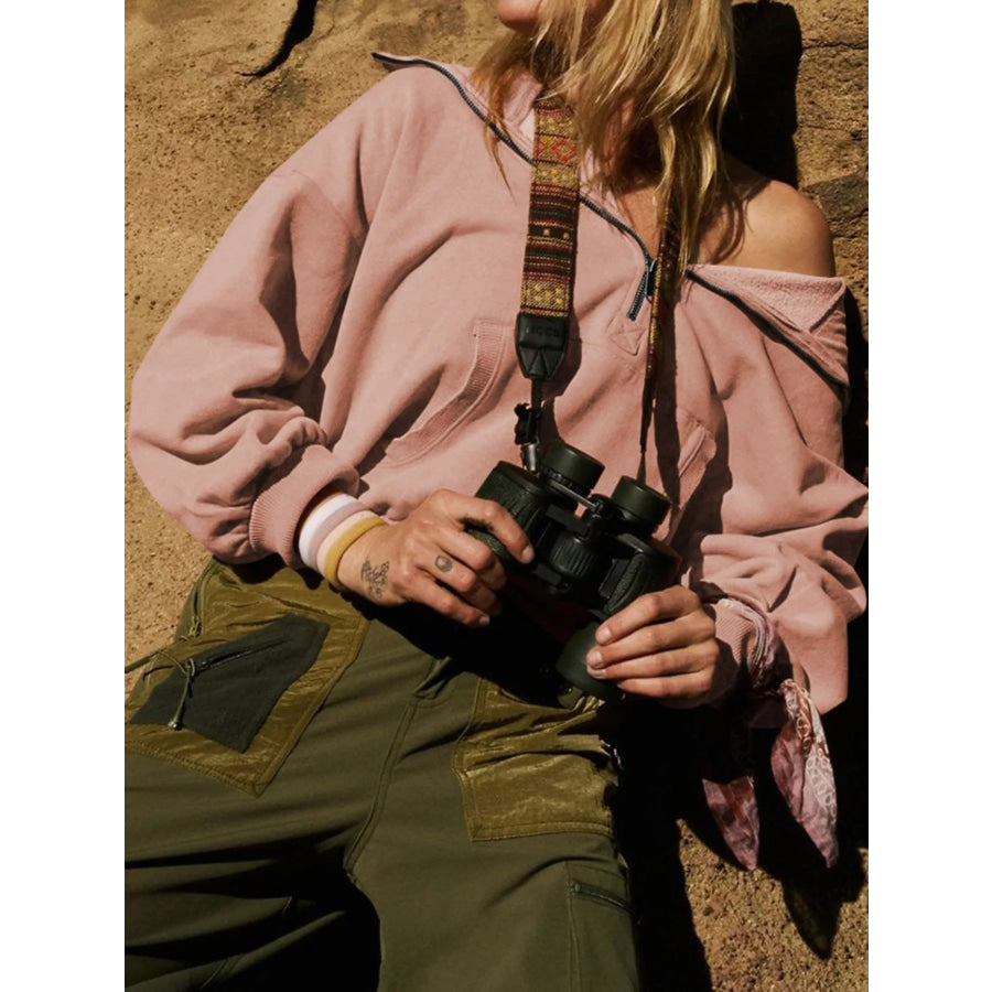 Half-Zip Dropped Shoulder Hoodie Apparel and Accessories