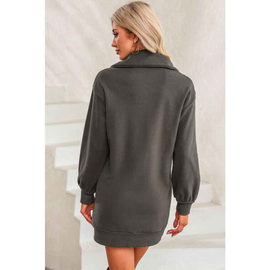 Half Zip Dropped Shoulder Mini Sweatshirt Dress Apparel and Accessories