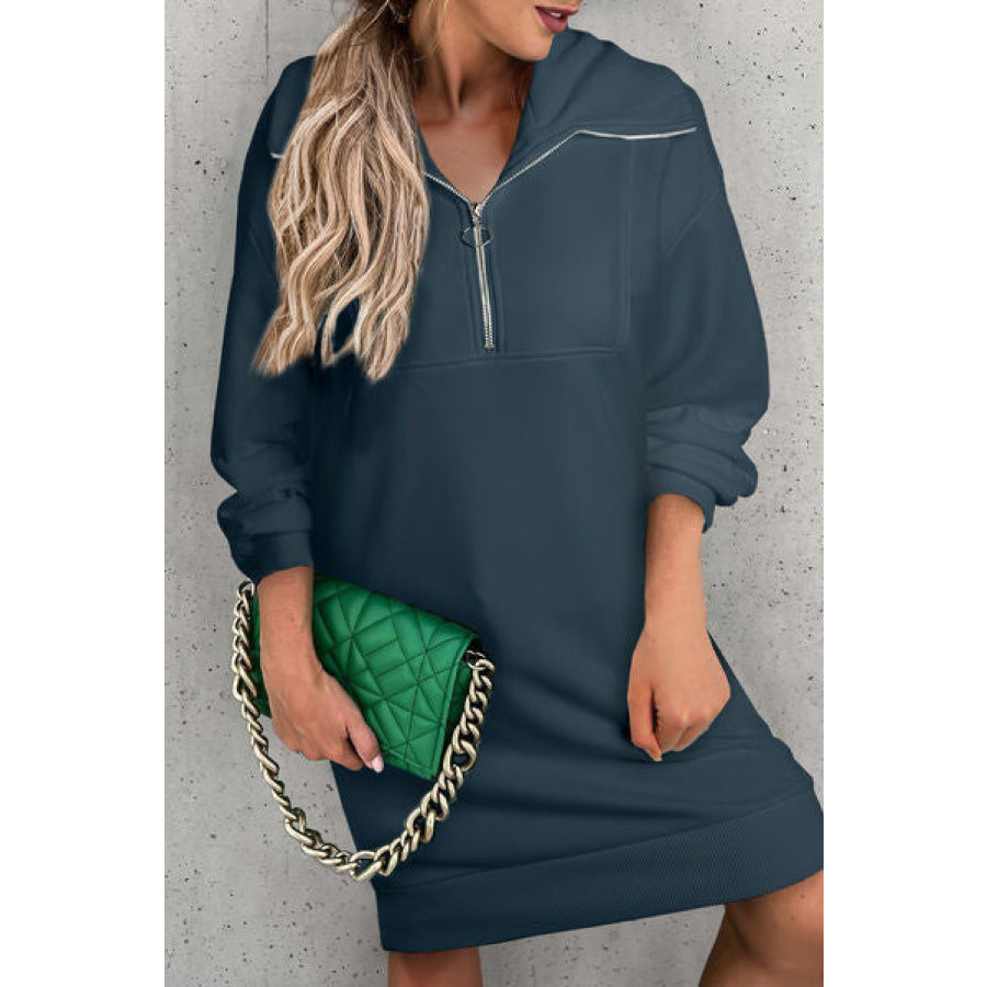 Half Zip Dropped Shoulder Mini Sweatshirt Dress Apparel and Accessories