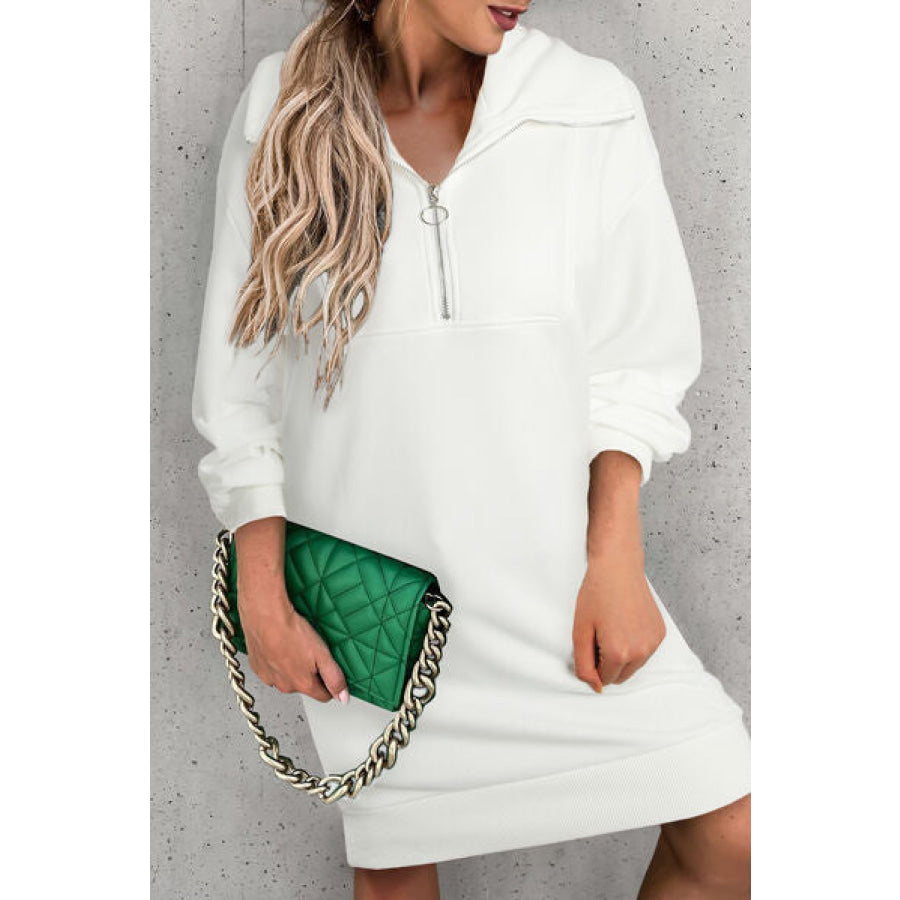 Half Zip Dropped Shoulder Mini Sweatshirt Dress Apparel and Accessories