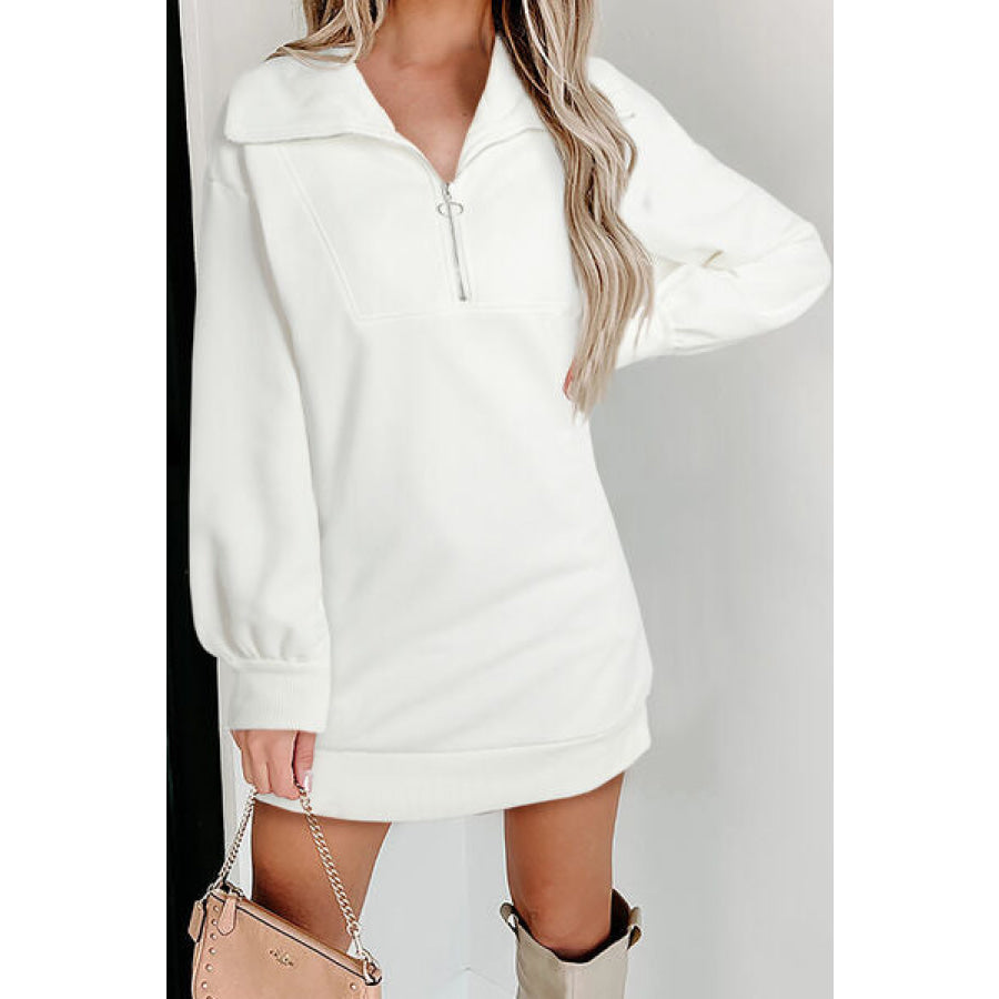 Half Zip Dropped Shoulder Mini Sweatshirt Dress Apparel and Accessories