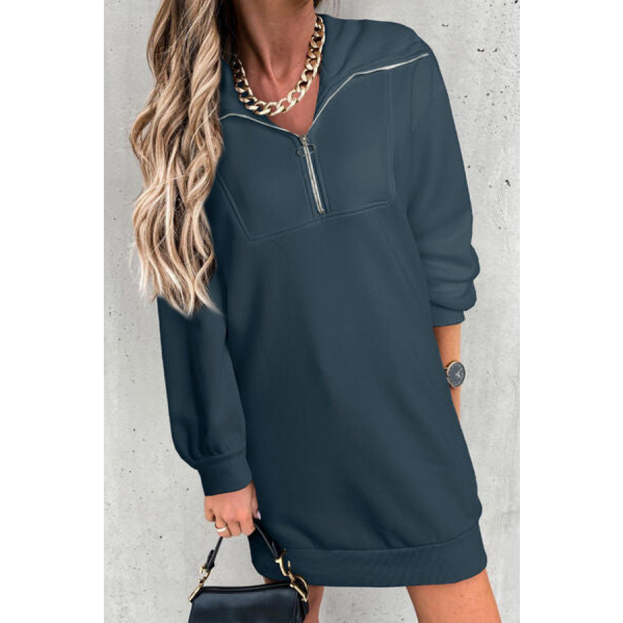 Half Zip Dropped Shoulder Mini Sweatshirt Dress Apparel and Accessories