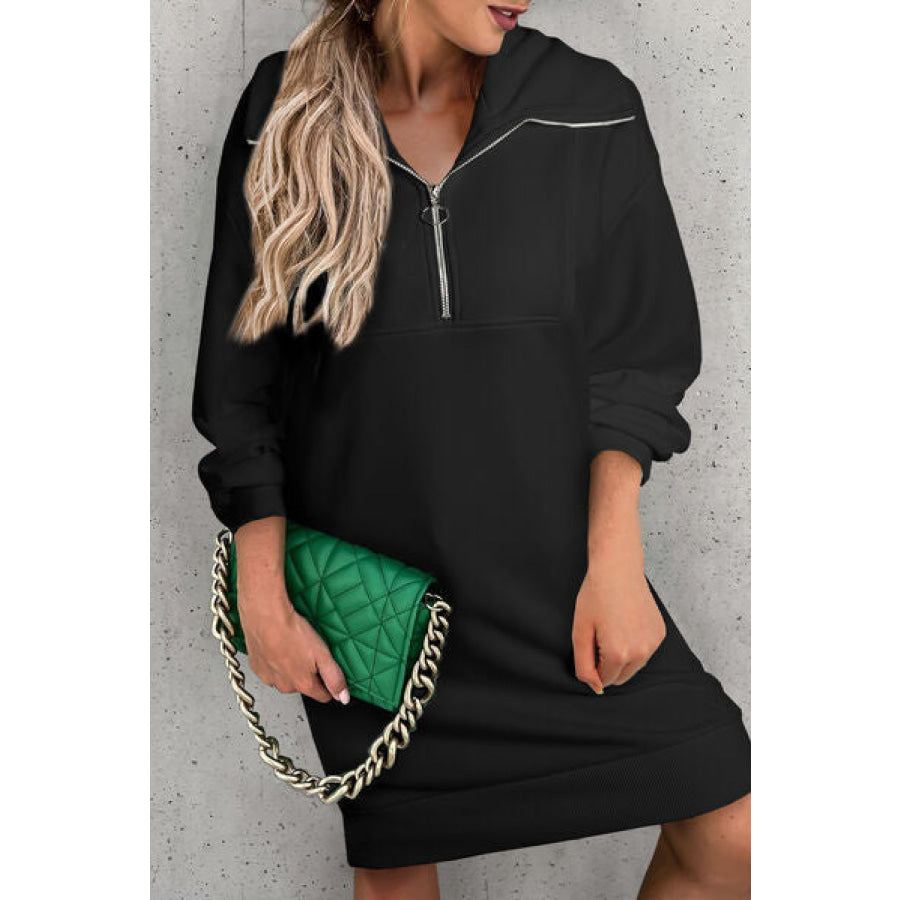 Half Zip Dropped Shoulder Mini Sweatshirt Dress Apparel and Accessories