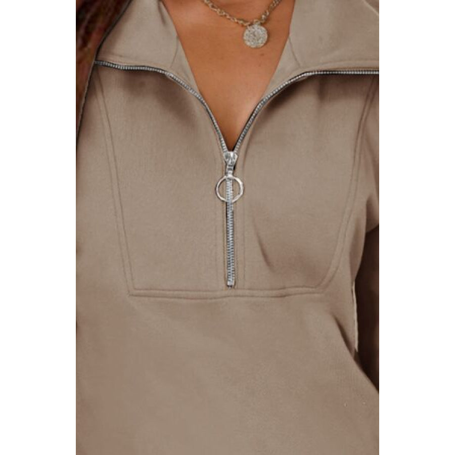 Half Zip Dropped Shoulder Mini Sweatshirt Dress Apparel and Accessories