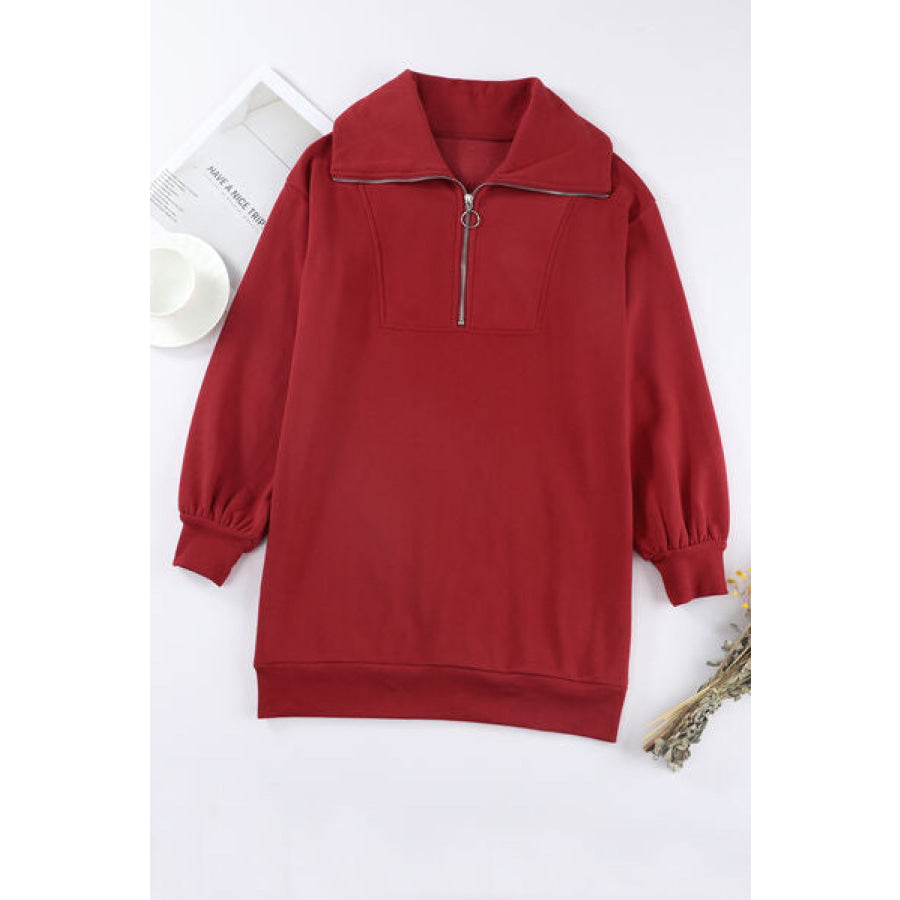 Half Zip Dropped Shoulder Mini Sweatshirt Dress Apparel and Accessories