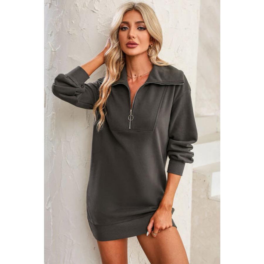 Half Zip Dropped Shoulder Mini Sweatshirt Dress Apparel and Accessories