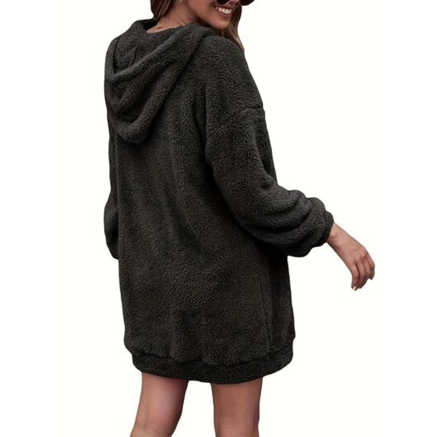 Half Zip Dropped Shoulder Oversized Hoodie Black / S Apparel and Accessories