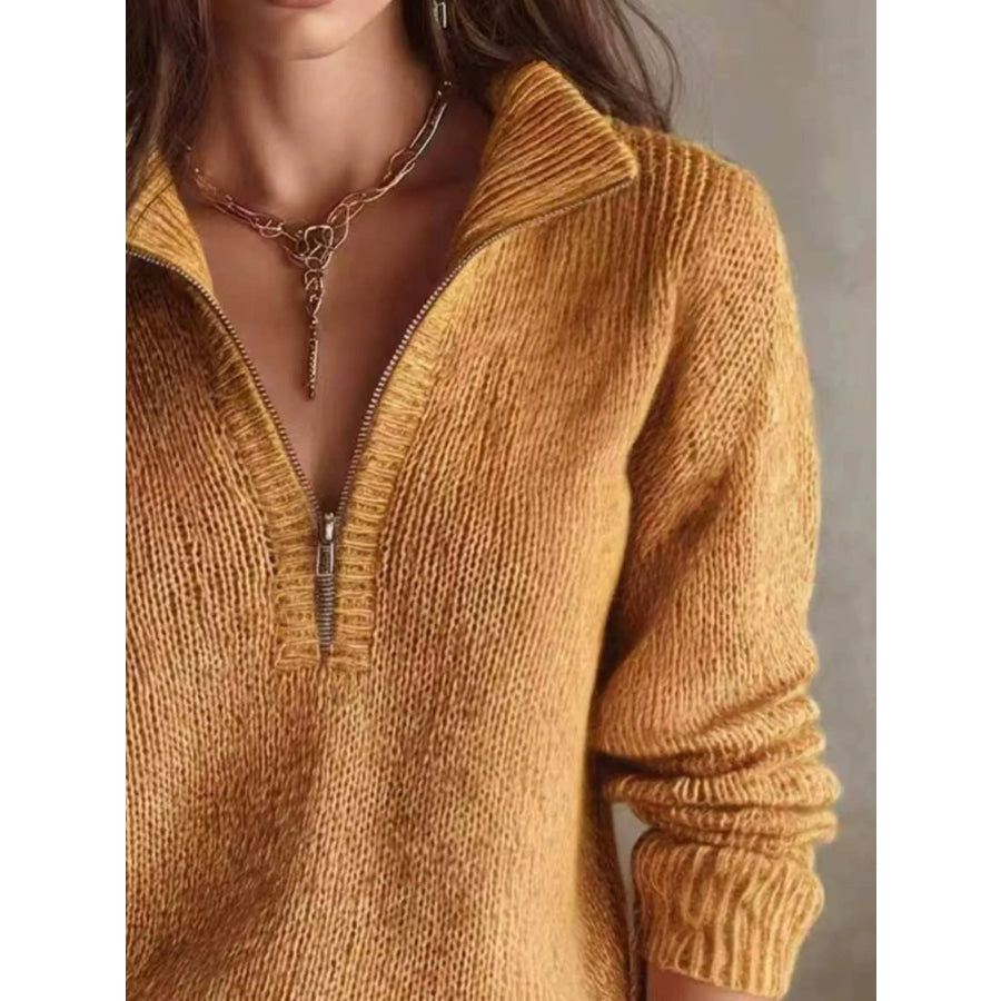 Half Zip Dropped Shoulder Sweater Apparel and Accessories