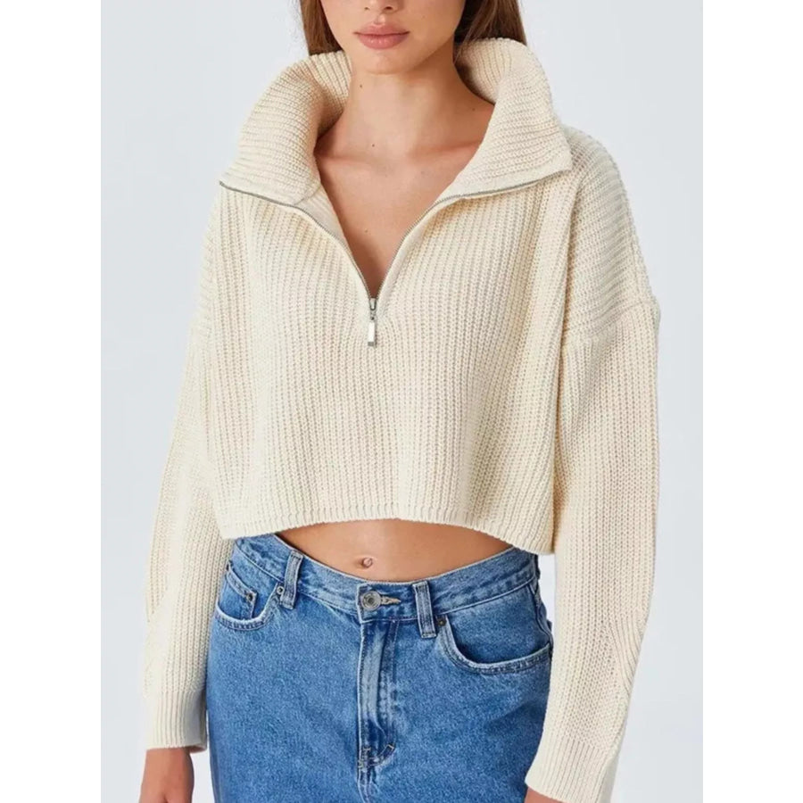 Half Zip Dropped Shoulder Sweater Apparel and Accessories