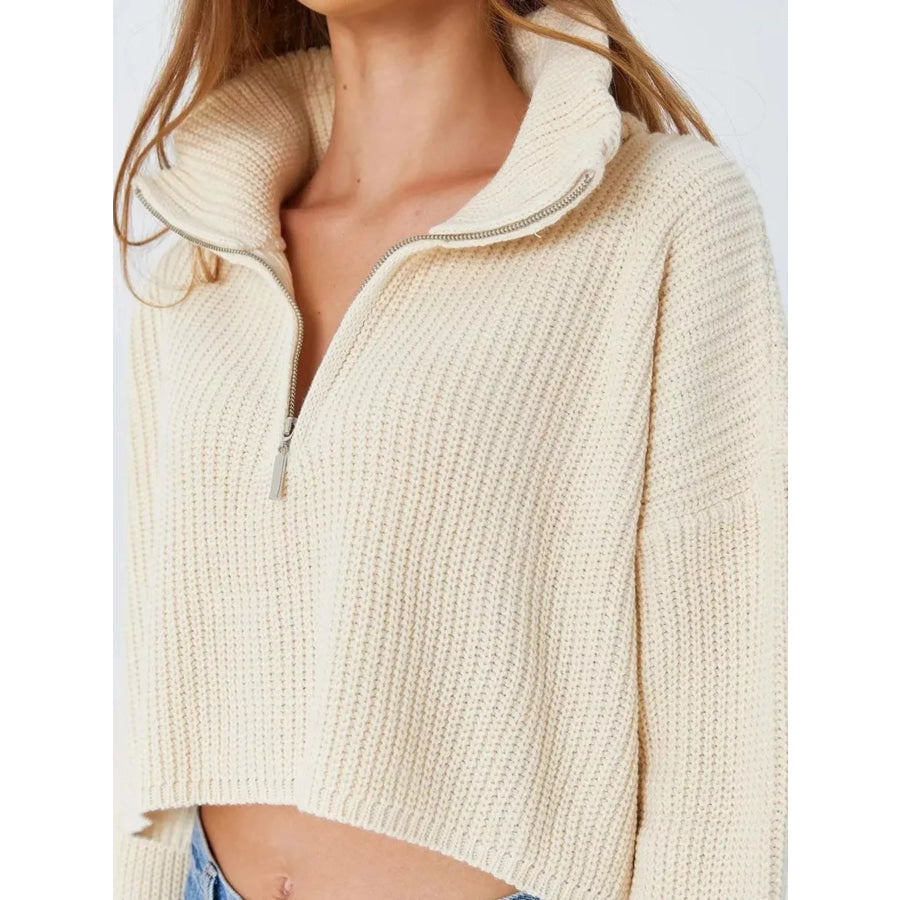 Half Zip Dropped Shoulder Sweater Apparel and Accessories