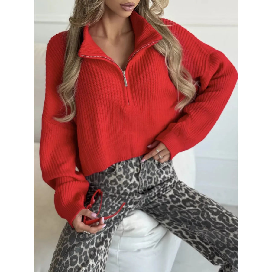 Half Zip Dropped Shoulder Sweater Apparel and Accessories