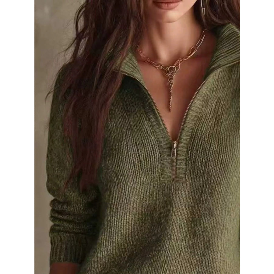 Half Zip Dropped Shoulder Sweater Apparel and Accessories