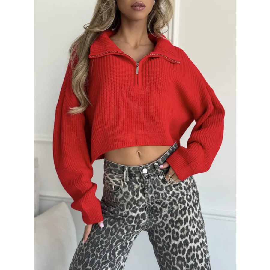 Half Zip Dropped Shoulder Sweater Apparel and Accessories