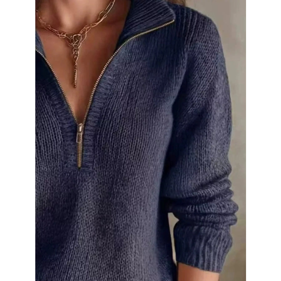 Half Zip Dropped Shoulder Sweater Apparel and Accessories