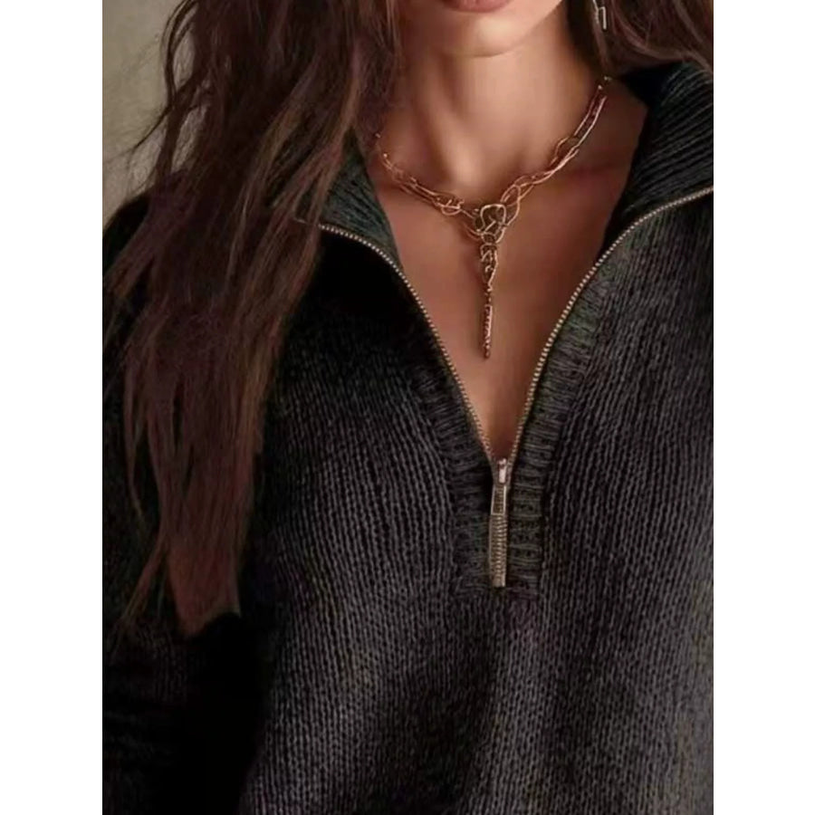 Half Zip Dropped Shoulder Sweater Apparel and Accessories